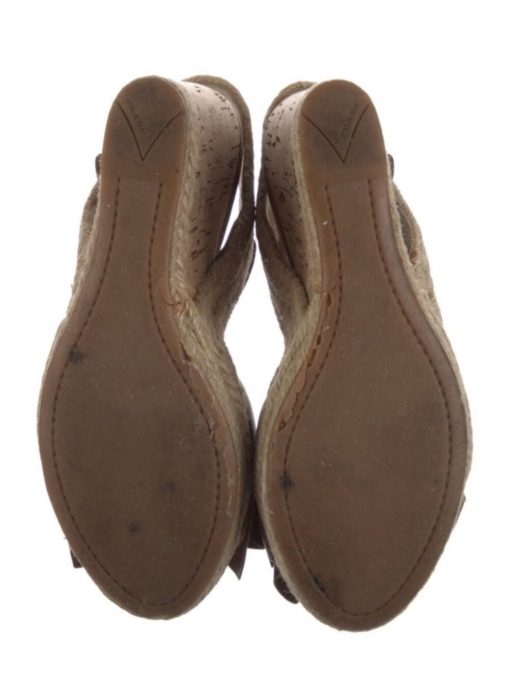 Prada Authentic Brown Leather Wedge Heel Espadrilles Sandals 6 - Picture 5 of 9